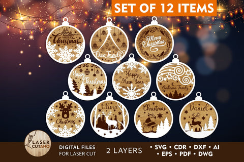 Christmas Tree Ornaments Set laser Cut Files SVG LaserCutano 
