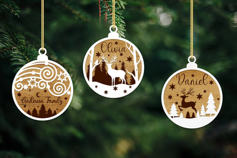 Christmas Tree Ornaments Set laser Cut Files SVG LaserCutano 