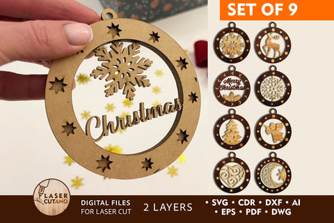 Christmas Tree Ornaments Set, Laser Cut Templates SVG LaserCutano 