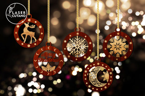 Christmas Tree Ornaments Set, Laser Cut Templates SVG LaserCutano 