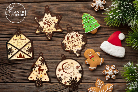Christmas Tree Ornaments Set Templates, Laser Cut Files SVG LaserCutano 