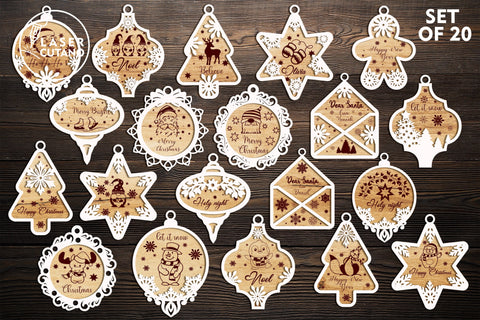 Christmas Tree Ornaments Set Templates, Laser Cut Files SVG LaserCutano 