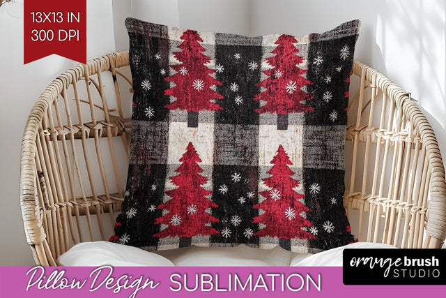 Christmas Tree Pillow Sublimation - Vintage Christmas Pillow Sublimation OrangeBrushStudio 