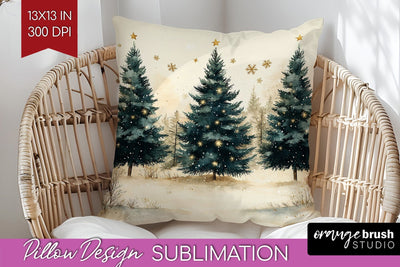 Christmas Tree Pillow Sublimation - Vintage Christmas Pillow Sublimation OrangeBrushStudio 