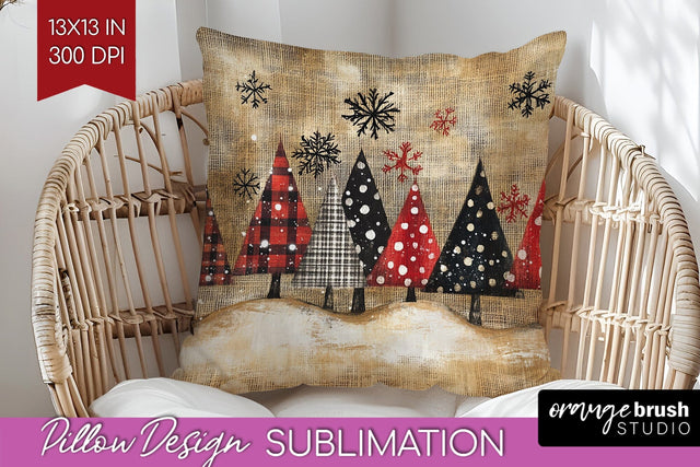 Christmas Tree Pillow Sublimation - Vintage Christmas Pillow Sublimation OrangeBrushStudio 