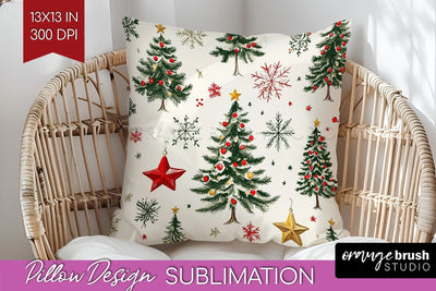 Christmas Tree Pillow Sublimation - Vintage Christmas Pillow Sublimation OrangeBrushStudio 