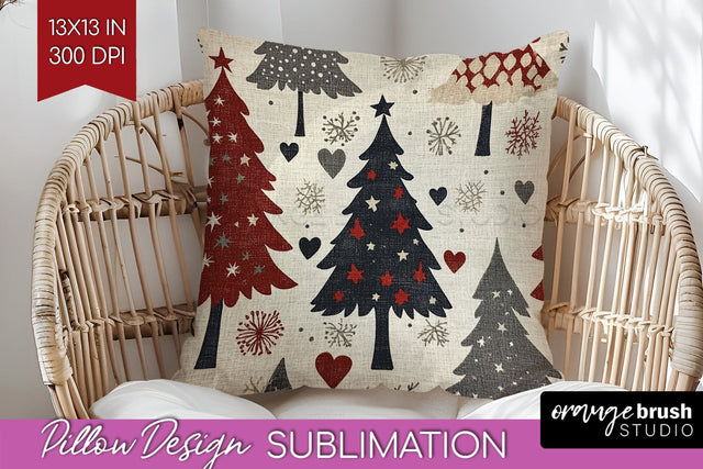 Christmas Tree Pillow Sublimation - Vintage Christmas Pillow Sublimation OrangeBrushStudio 