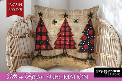 Christmas Tree Pillow Sublimation - Vintage Christmas Pillow Sublimation OrangeBrushStudio 
