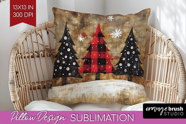 Christmas Tree Pillow Sublimation - Vintage Christmas Pillow Sublimation OrangeBrushStudio 
