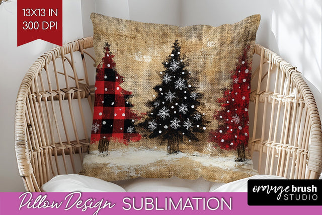 Christmas Tree Pillow Sublimation - Vintage Christmas Pillow Sublimation OrangeBrushStudio 