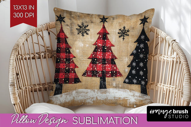 Christmas Tree Pillow Sublimation - Vintage Christmas Pillow Sublimation OrangeBrushStudio 