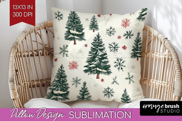 Christmas Tree Pillow Sublimation - Vintage Christmas Pillow Sublimation OrangeBrushStudio 