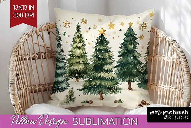 Christmas Tree Pillow Sublimation - Vintage Christmas Pillow Sublimation OrangeBrushStudio 