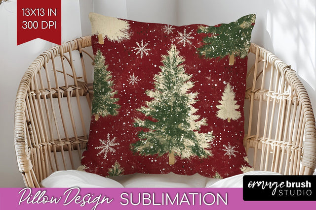 Christmas Tree Pillow Sublimation - Vintage Christmas Pillow Sublimation OrangeBrushStudio 