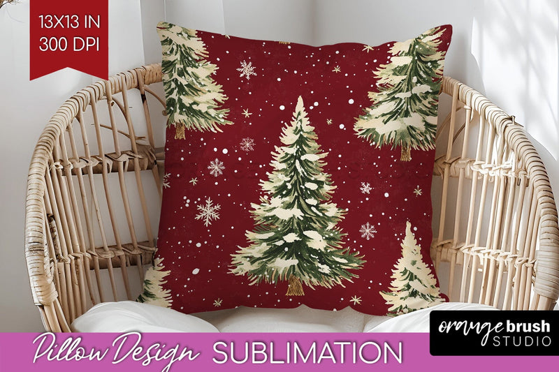 Christmas Tree Pillow Sublimation - Vintage Christmas Pillow Sublimation OrangeBrushStudio 