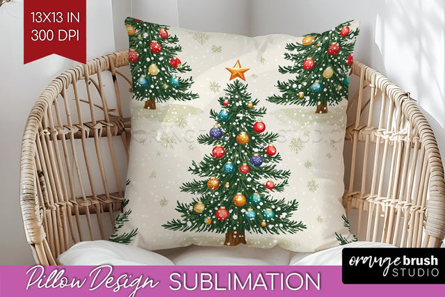 Christmas Tree Pillow Sublimation - Vintage Christmas Pillow Sublimation OrangeBrushStudio 
