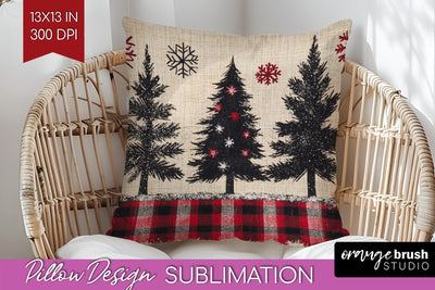 Christmas Tree Pillow Sublimation - Vintage Christmas Pillow Sublimation OrangeBrushStudio 