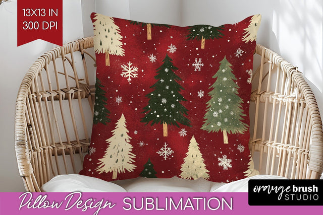 Christmas Tree Pillow Sublimation - Vintage Christmas Pillow Sublimation OrangeBrushStudio 