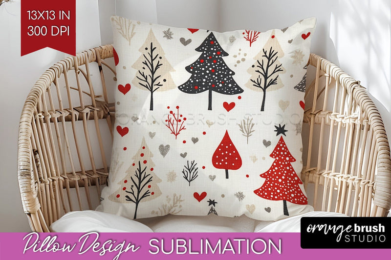 Christmas Tree Pillow Sublimation - Vintage Christmas Pillow Sublimation OrangeBrushStudio 