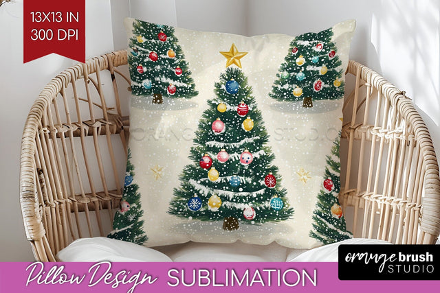 Christmas Tree Pillow Sublimation - Vintage Christmas Pillow Sublimation OrangeBrushStudio 