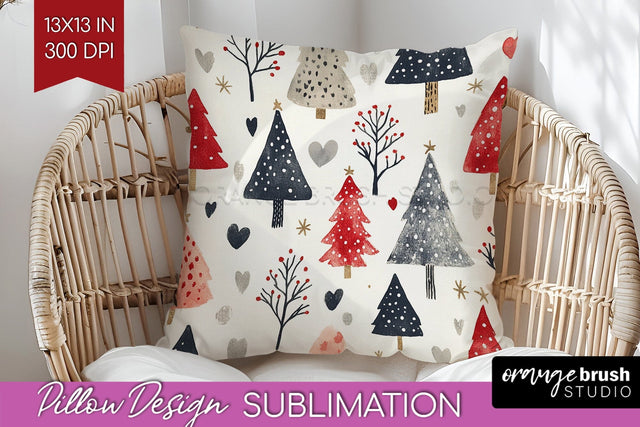 Christmas Tree Pillow Sublimation - Vintage Christmas Pillow Sublimation OrangeBrushStudio 