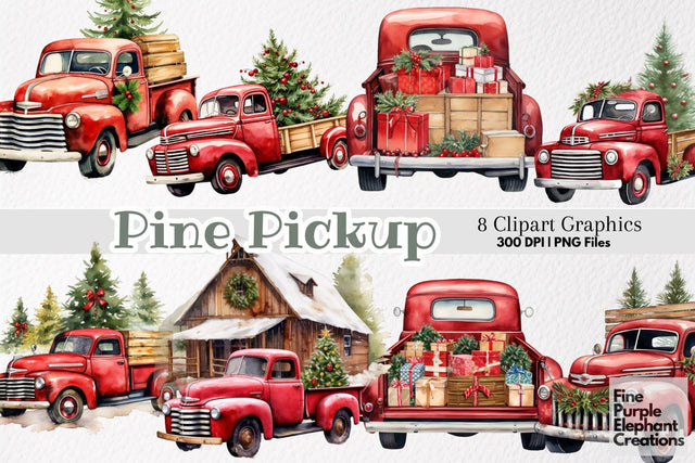 Christmas Tree Pine Red Pickup Truck PNG Clipart Sublimation Fine Purple Elephant Creations 