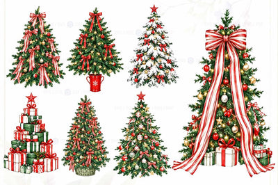 Christmas Tree PNG Bundle, Red Ribbon Christmas Trees, Festive Holiday Tree Clipart, Christmas Decor PNG Collection SVG FiveStarCrafting 