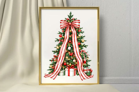 Christmas Tree PNG Bundle, Red Ribbon Christmas Trees, Festive Holiday Tree Clipart, Christmas Decor PNG Collection SVG FiveStarCrafting 