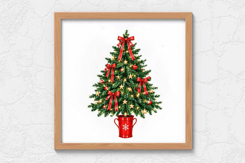 Christmas Tree PNG Bundle, Red Ribbon Christmas Trees, Festive Holiday Tree Clipart, Christmas Decor PNG Collection SVG FiveStarCrafting 
