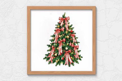 Christmas Tree PNG Bundle, Red Ribbon Christmas Trees, Festive Holiday Tree Clipart, Christmas Decor PNG Collection SVG FiveStarCrafting 