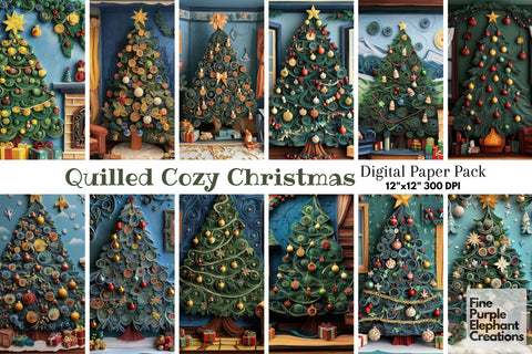 Christmas Tree Quilling Pattern Digital Paper | Holiday Cozy Cabin Digital Pattern Fine Purple Elephant Creations 