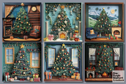 Christmas Tree Quilling Pattern Digital Paper | Holiday Cozy Cabin Digital Pattern Fine Purple Elephant Creations 