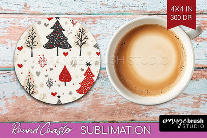 Christmas Tree Round Coaster PNG - Vintage Christmas Coaster Sublimation OrangeBrushStudio 