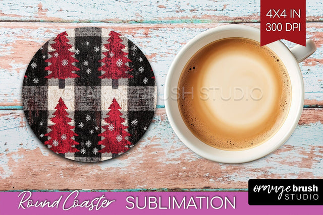 Christmas Tree Round Coaster PNG - Vintage Christmas Coaster Sublimation OrangeBrushStudio 