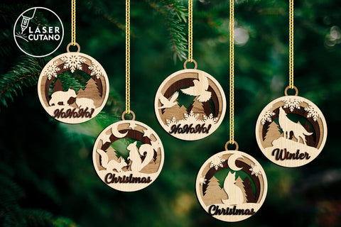 Christmas Tree Round Decorative Ornaments, Laser Cut Templates SVG LaserCutano 