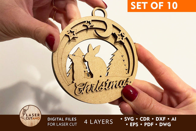 Christmas Tree Round Decorative Ornaments, Laser Cut Templates SVG LaserCutano 