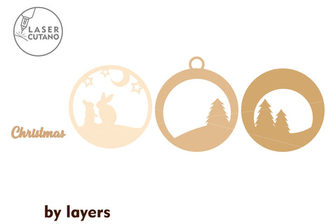 Christmas Tree Round Decorative Ornaments, Laser Cut Templates SVG LaserCutano 