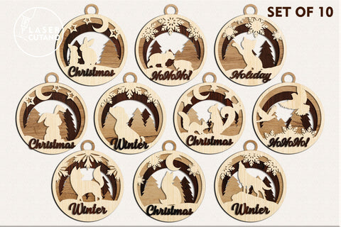 Christmas Tree Round Decorative Ornaments, Laser Cut Templates SVG LaserCutano 