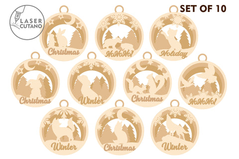 Christmas Tree Round Decorative Ornaments, Laser Cut Templates SVG LaserCutano 