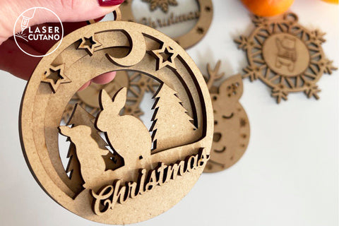 Christmas Tree Round Decorative Ornaments, Laser Cut Templates SVG LaserCutano 