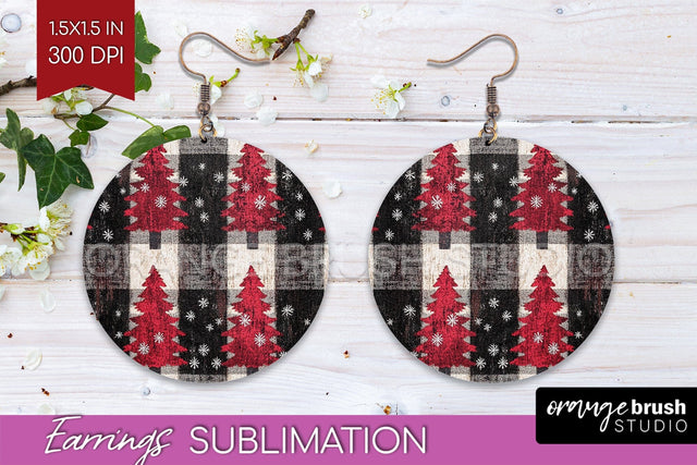 Christmas Tree Round Earrings, Vintage Christmas Sublimation Sublimation OrangeBrushStudio 