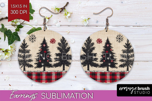 Christmas Tree Round Earrings, Vintage Christmas Sublimation Sublimation OrangeBrushStudio 