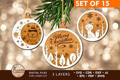 Christmas Tree Round Ornaments Set? Laser Cut FIles SVG LaserCutano 