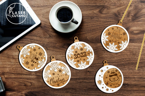 Christmas Tree Round Ornaments Set? Laser Cut FIles SVG LaserCutano 