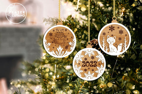 Christmas Tree Round Ornaments Set? Laser Cut FIles SVG LaserCutano 
