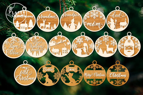 Christmas tree Round Ornaments Set, Laser Cut Files SVG LaserCutano 
