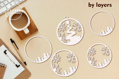 Christmas Tree Round Ornaments Templates, Laser Cut Files SVG LaserCutano 