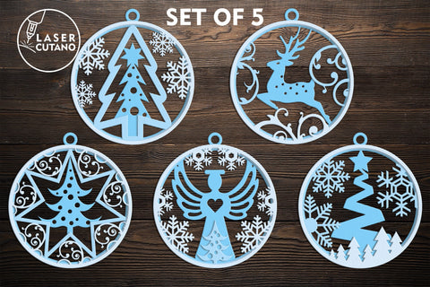 Christmas Tree Round Ornaments Templates, Laser Cut Files SVG LaserCutano 