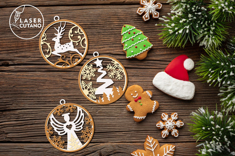 Christmas Tree Round Ornaments Templates, Laser Cut Files SVG LaserCutano 