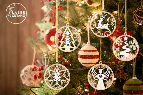 Christmas Tree Round Ornaments Templates, Laser Cut Files SVG LaserCutano 